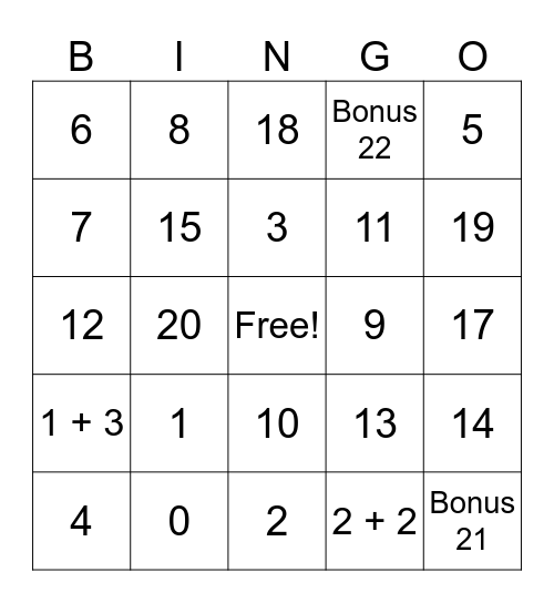Number Bingo Card