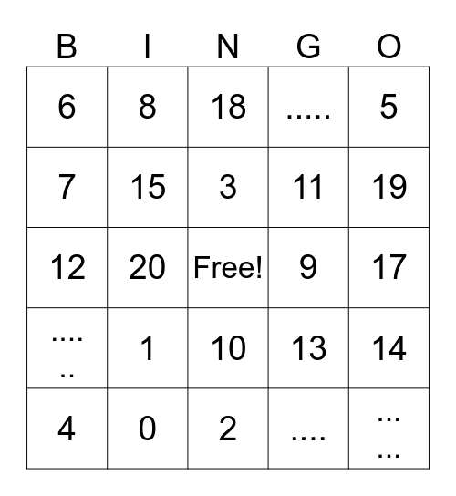 Number Bingo Card