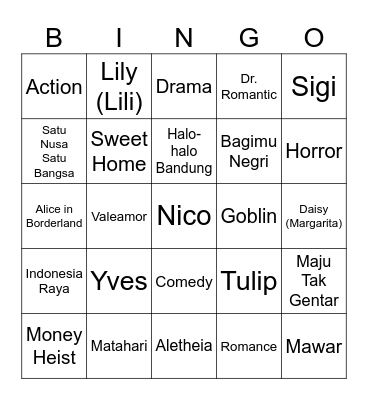 Valeamor’s Bingo Card