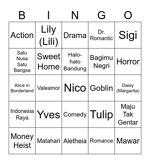 Valeamor’s Bingo Card