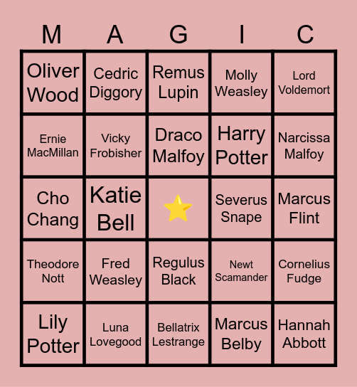 Hogwarts Great Hall Bingo Card