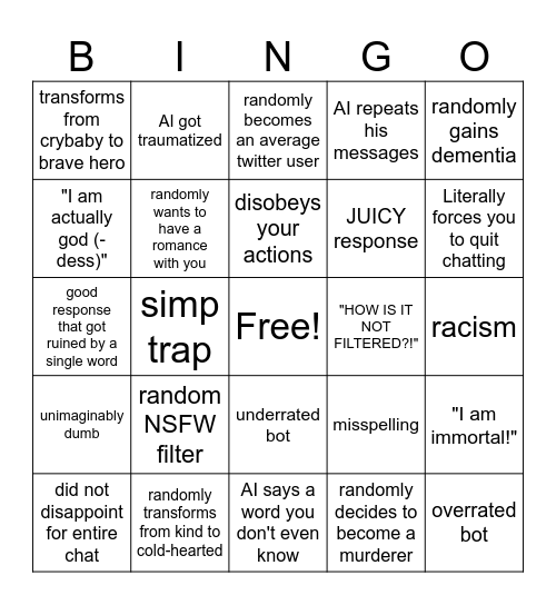 c.ai bingo: reimagined Bingo Card