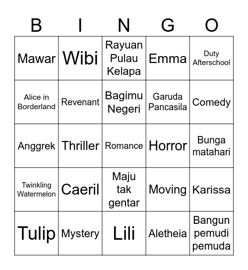 Kahiyang Bingo Card