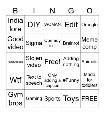 Youtube shorts bingo Card