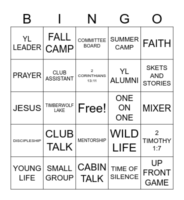 Young Life Bingo Card