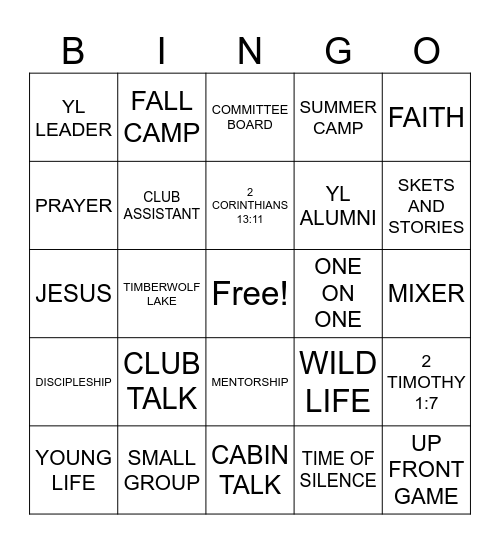 Young Life Bingo Card