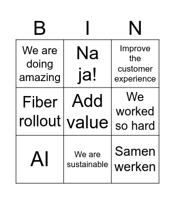 TDO Business Update Bingo Card