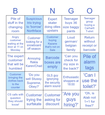 Blue Tomato Team Bingo Card