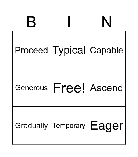 Week 1-2 Vocabulary Review Bingo Card