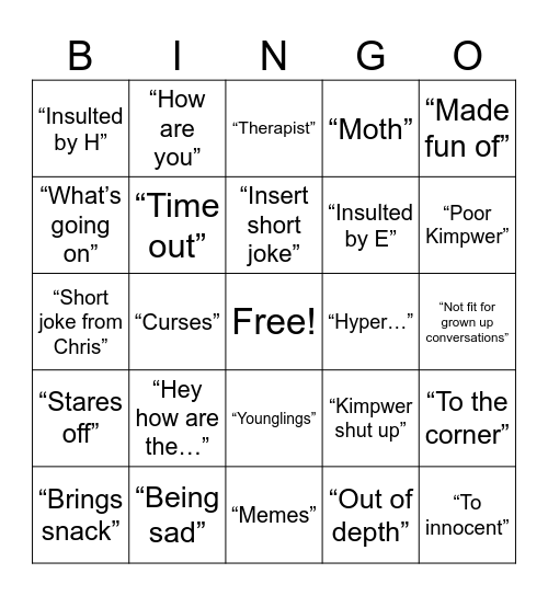 Kimpwer Bingo Card