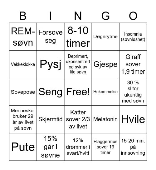 Søvnbingo! Bingo Card