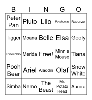 Disney Characters Bingo Card