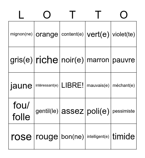 Lecon 19 Bingo Card