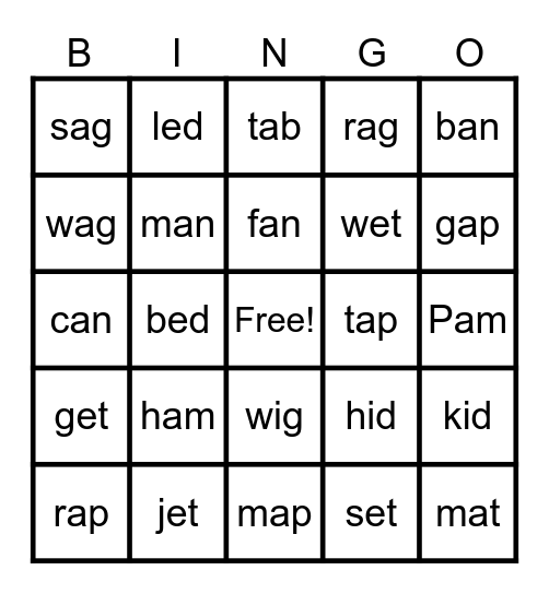 CVC WORD Bingo Card