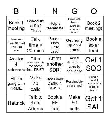 SDR Bingo Card
