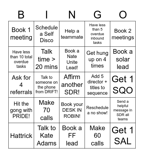 SDR Bingo Card