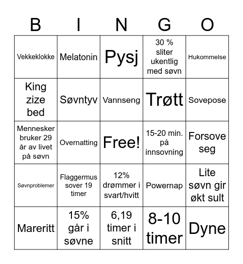 Søvnbingo! Bingo Card