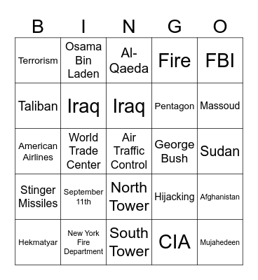 9/11 Turning Point Bingo Card