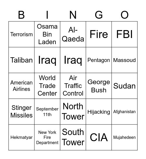 9/11 Turning Point Bingo Card