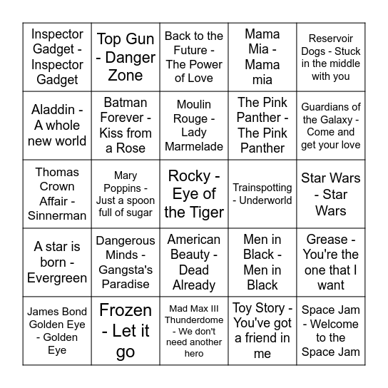 Music Bingo Card
