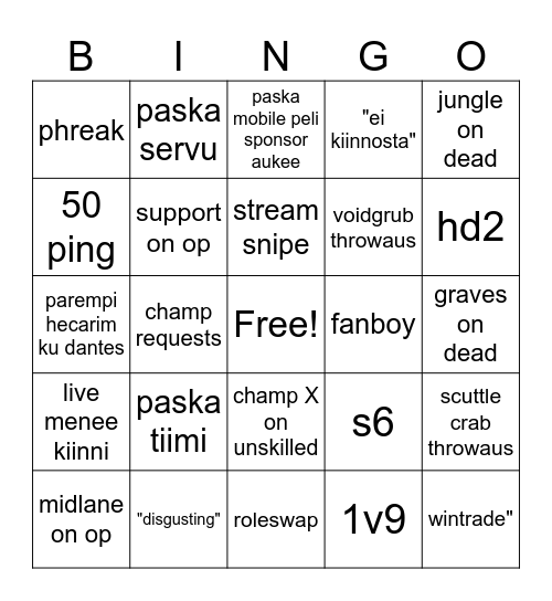 tarzaned Bingo Card