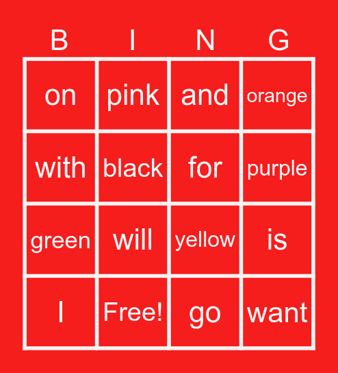 RED WORDS Bingo Card