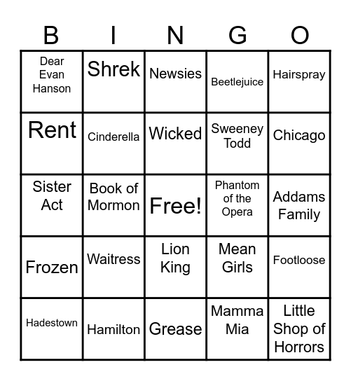 MUSICAL BINGO Card