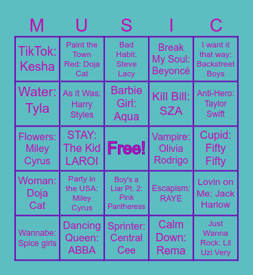 Music Bingo 1.0 Bingo Card