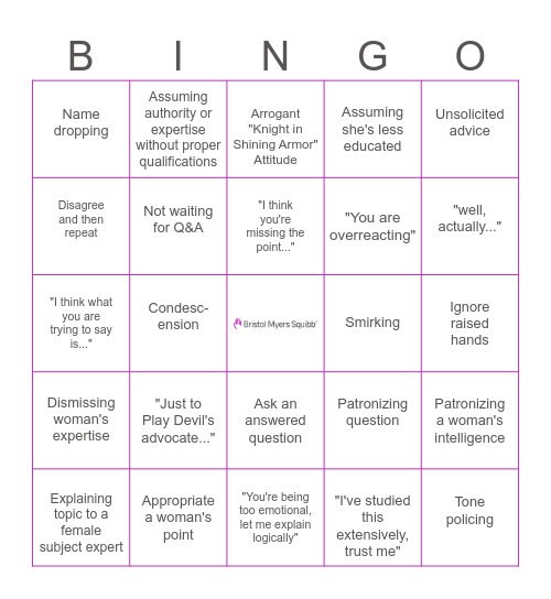 Mansplaining - The Game! Bingo Card