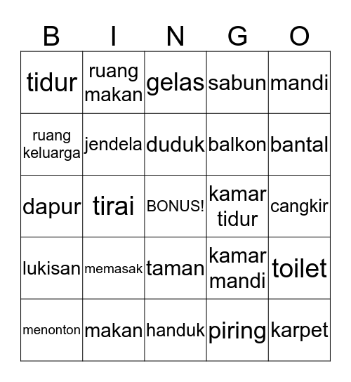 Di Rumah Bingo Card