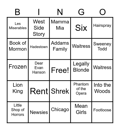 MUSICAL BINGO Card