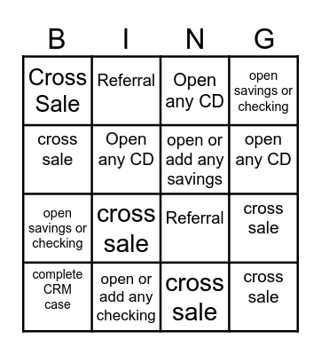 Referral/Cross Sale Bing-Bong Bingo Card