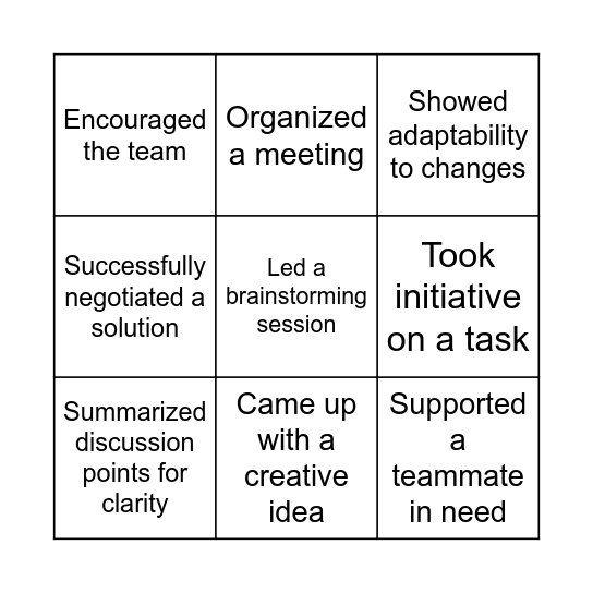 KUDOS BINGO Card