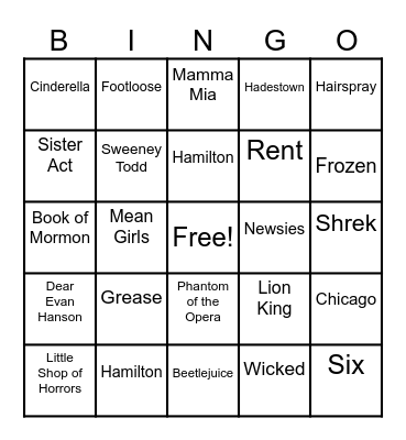 MUSICAL BINGO Card