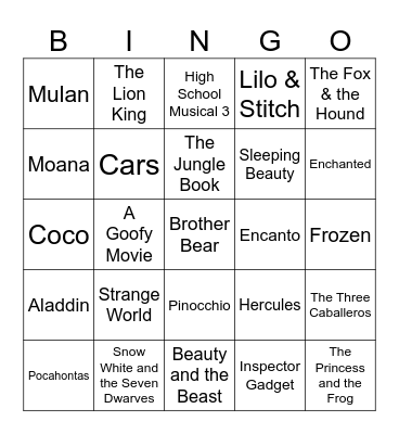 Five-0-Five Music Bingo - Disney 1 Bingo Card