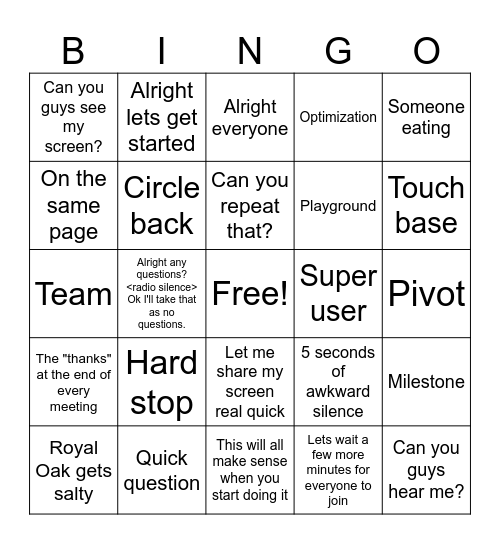 MEETING Bingo Card