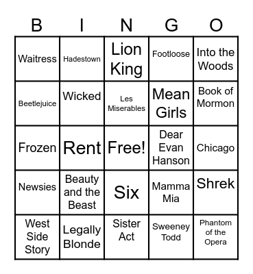 MUSICAL BINGO Card