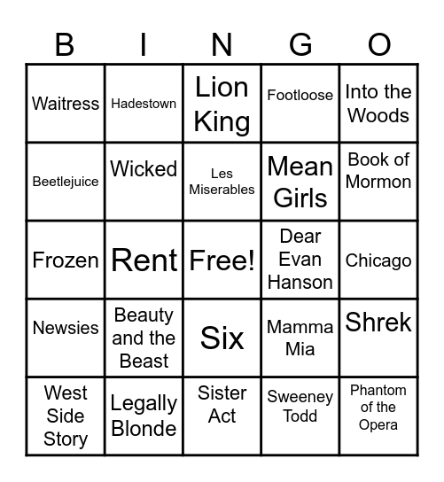 MUSICAL BINGO Card