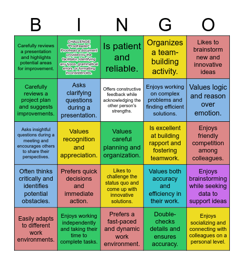 Insights Discovery Bingo Card