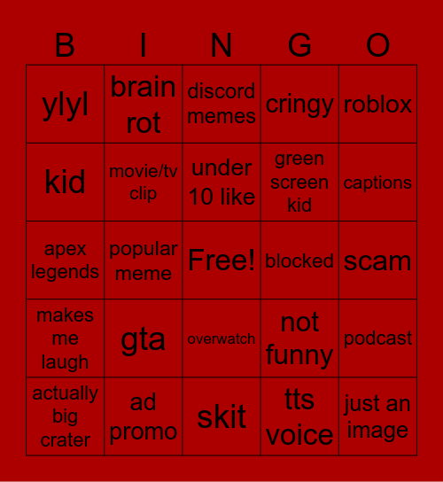 yt shorts Bingo Card