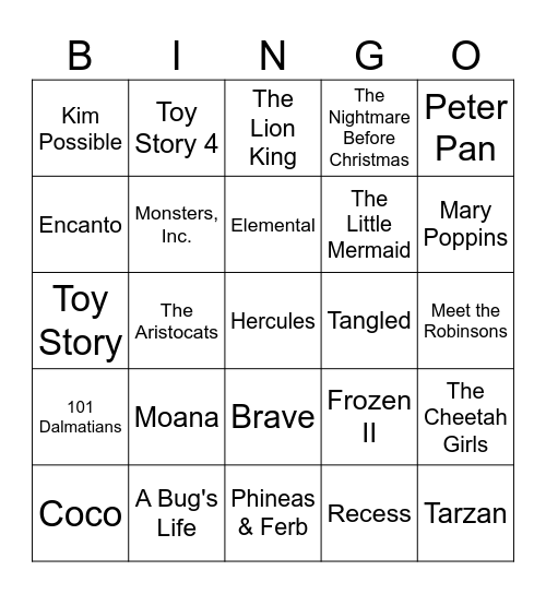 Five-0-Five Music Bingo - Disney 2 Bingo Card