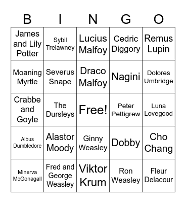 Harry Potter Character Bingo Card