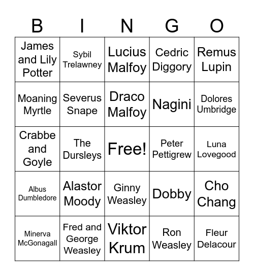 Harry Potter Character Bingo Card