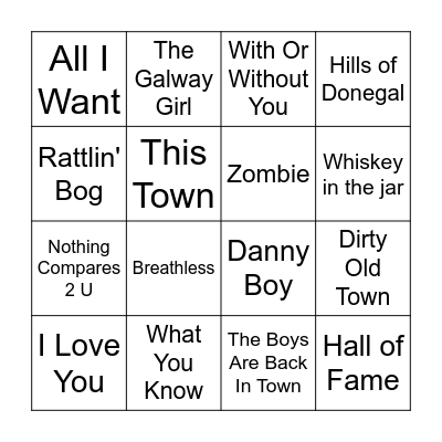 Big Irish Quiz Bingo Card