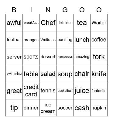 Vocabulary Bingo Card