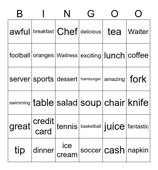 Vocabulary Bingo Card