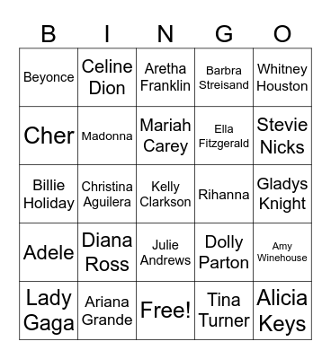 Female Power Singers Bingo Card