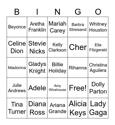 Female Power Singers Bingo Card