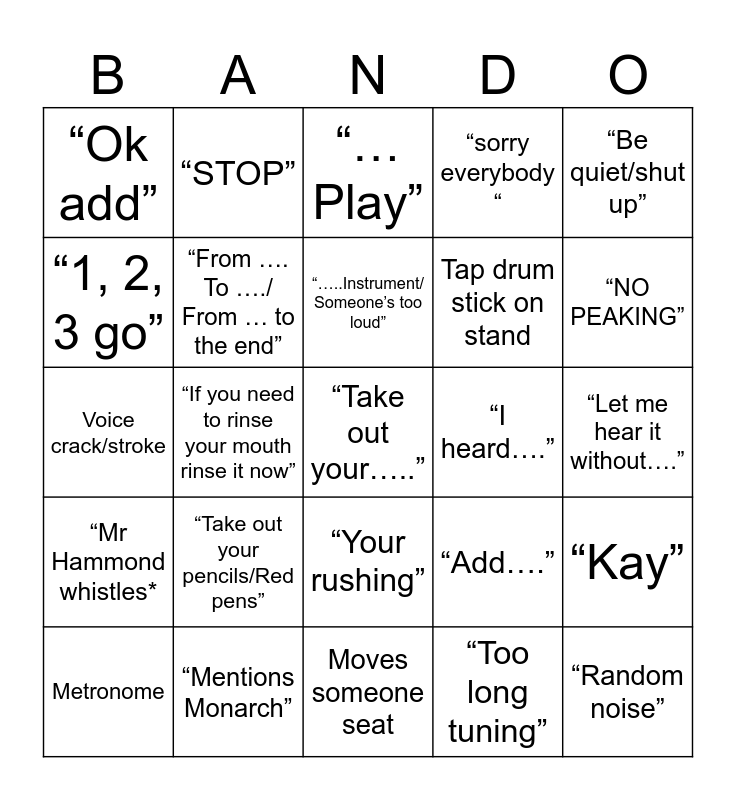 Mr Hammond bingo card 2 Bingo Card