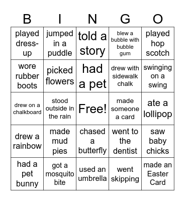 As a Child.....I have... Bingo Card